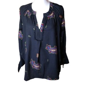 Ellison Top Black Multicolor Boho  Embroidered Size S